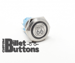 19mm ROUTE 66 LOGO Laser Etched Custom Billet Buttons