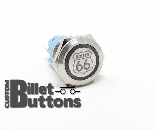 19mm ROUTE 66 LOGO Laser Etched Custom Billet Buttons