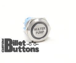 19mm WATER PUMP Laser Etched Custom Billet Buttons